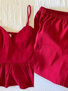 Women’s Red Peplum Cami Top + shorts